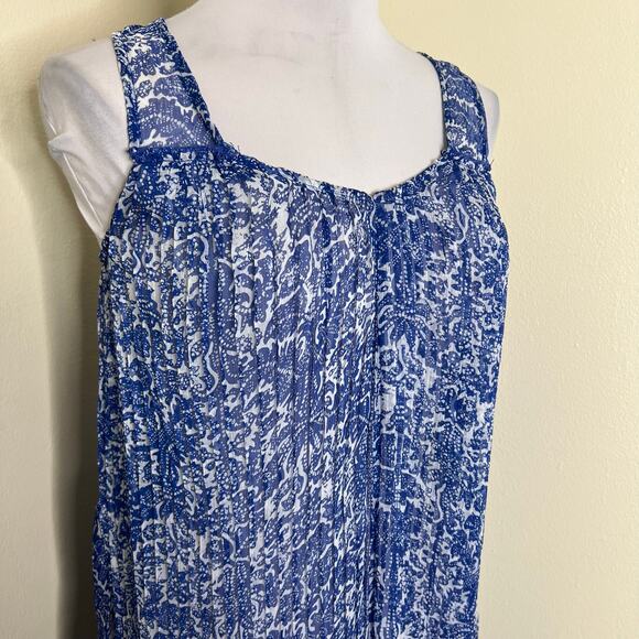 Others Follow Maxi Dress XS Pleated Plisse Chiffon Self Tie Belted Sheer Blue - Picture 4 of 10